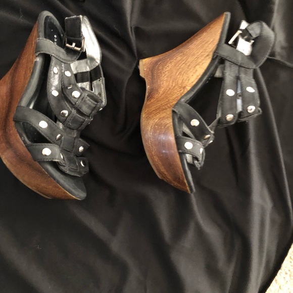 Black and Silver denim studded wedge sandals - Picture 6 of 7